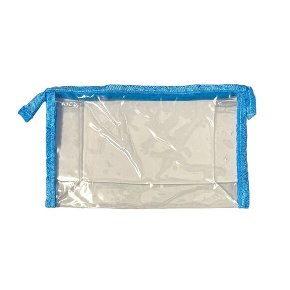 5" X 8.5" See Thru Zipper Cosmetic Bag with Blue Colored Trim - Picture 2 of 2